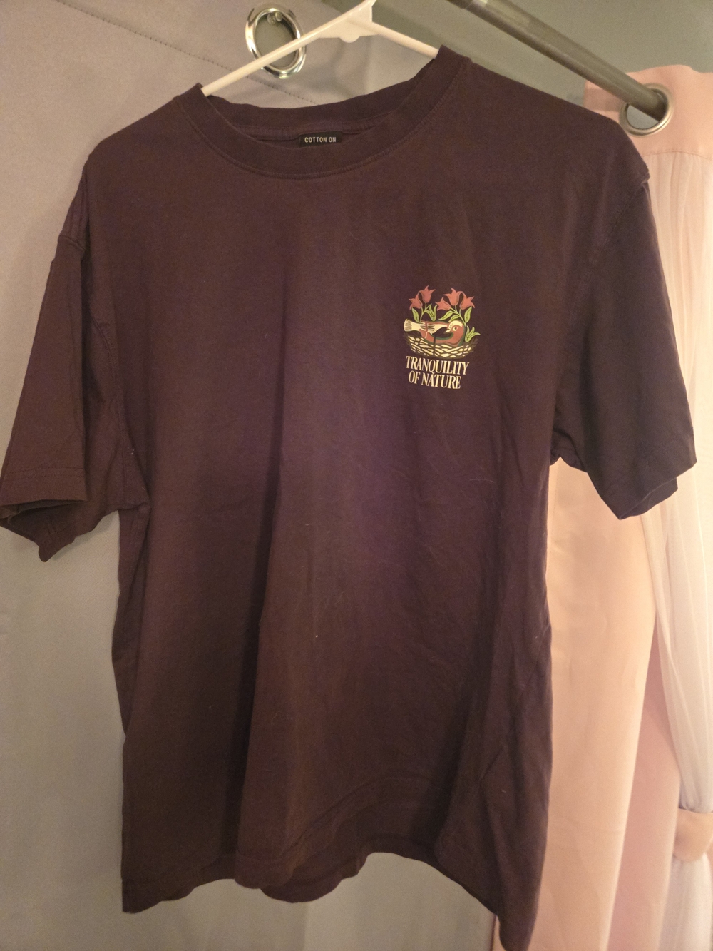 Cotton On Tranquility of Nature Tee - Deep Purple with Green & Pink Graphic